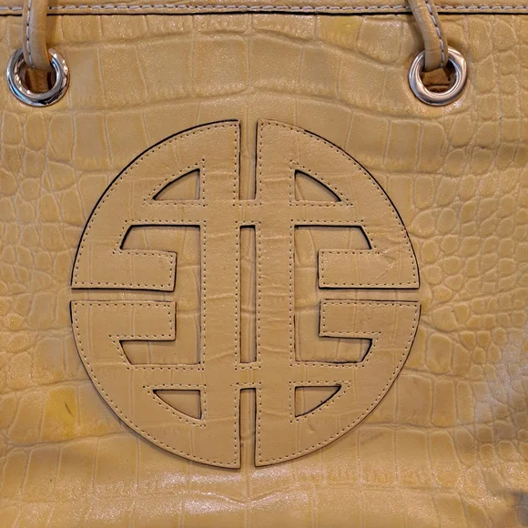 ANTONIO MELANI Vintage Yellow Faux Leather Croc Embossed Shoulder Tote Bag - Picture 2 of 10